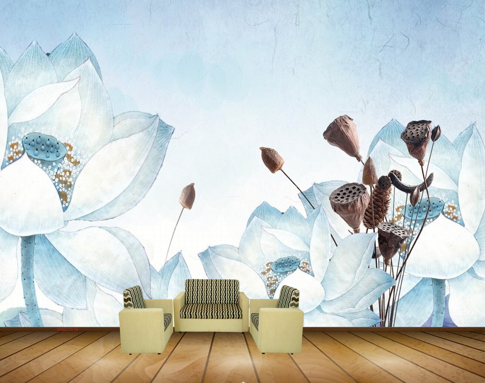 Avikalp MWZ1516 Blue White Flowers Plants 3D HD Wallpaper