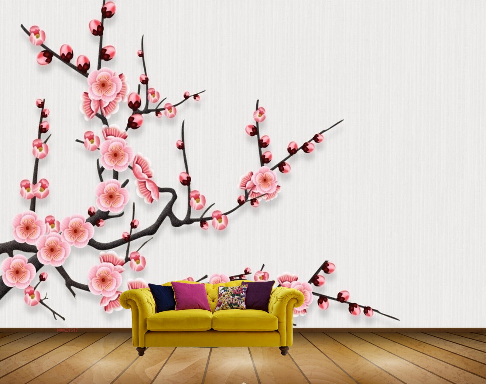 Avikalp MWZ1517 Pink White Flowers Branches 3D HD Wallpaper