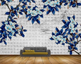 Avikalp MWZ1518 White Blue Flowers Leaves Branches 3D HD Wallpaper