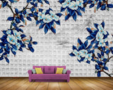 Avikalp MWZ1518 White Blue Flowers Leaves Branches 3D HD Wallpaper