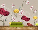 Avikalp MWZ1519 Red White Yellow Flowers Birds HD Wallpaper