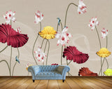 Avikalp MWZ1519 Red White Yellow Flowers Birds 3D HD Wallpaper