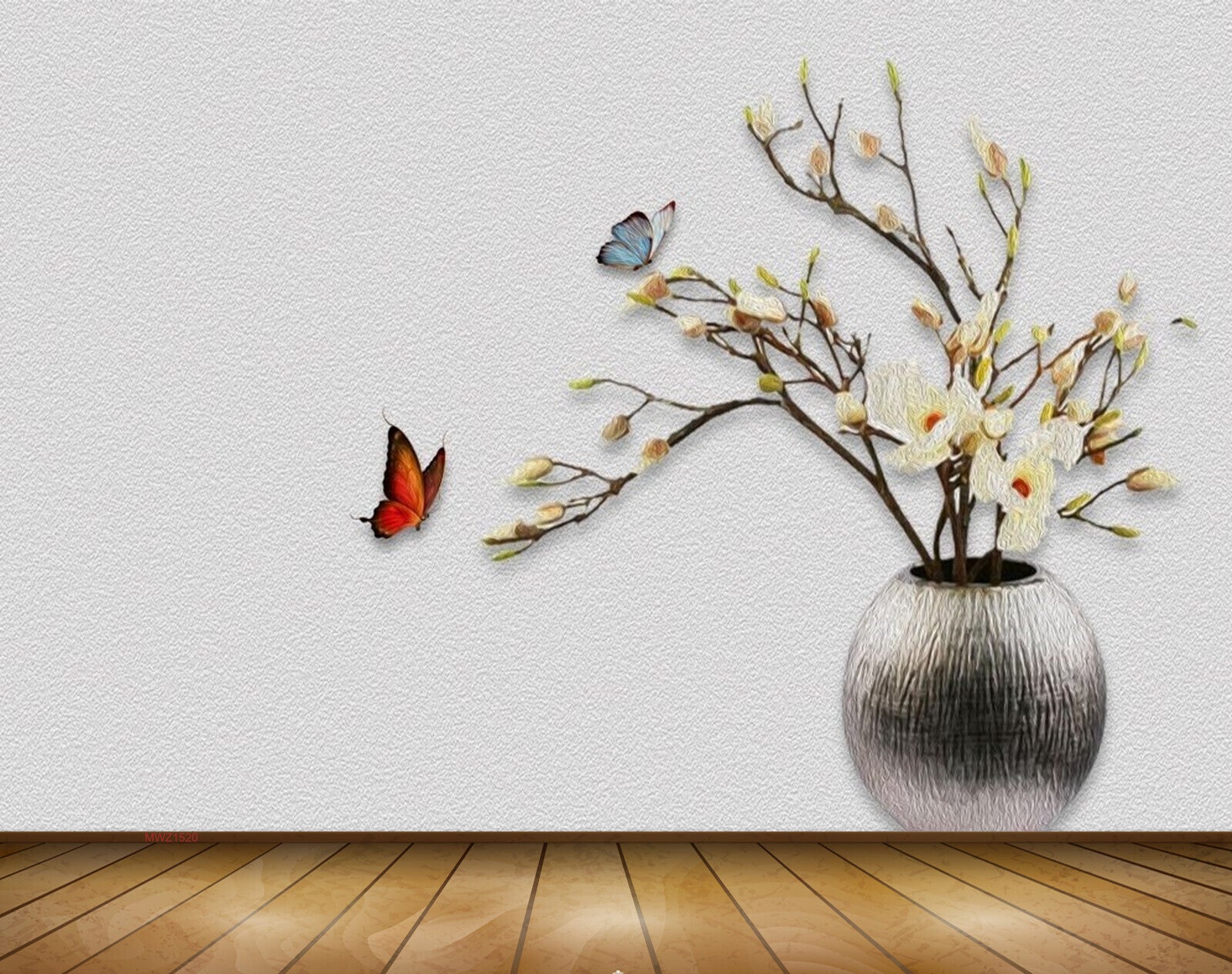 Avikalp MWZ1520 Yellow White Flowers Butterflies 3D HD Wallpaper