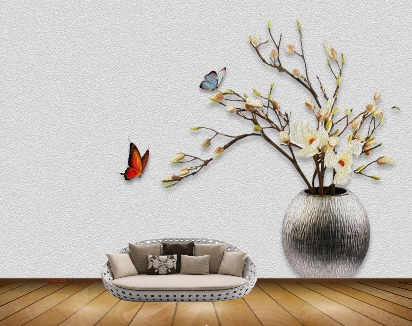 Avikalp MWZ1520 Yellow White Flowers Butterflies 3D HD Wallpaper