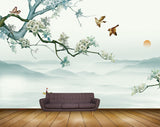 Avikalp MWZ1521 White Flowers Sun Birds Boat 3D HD Wallpaper