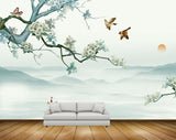 Avikalp MWZ1521 White Flowers Sun Birds Boat 3D HD Wallpaper