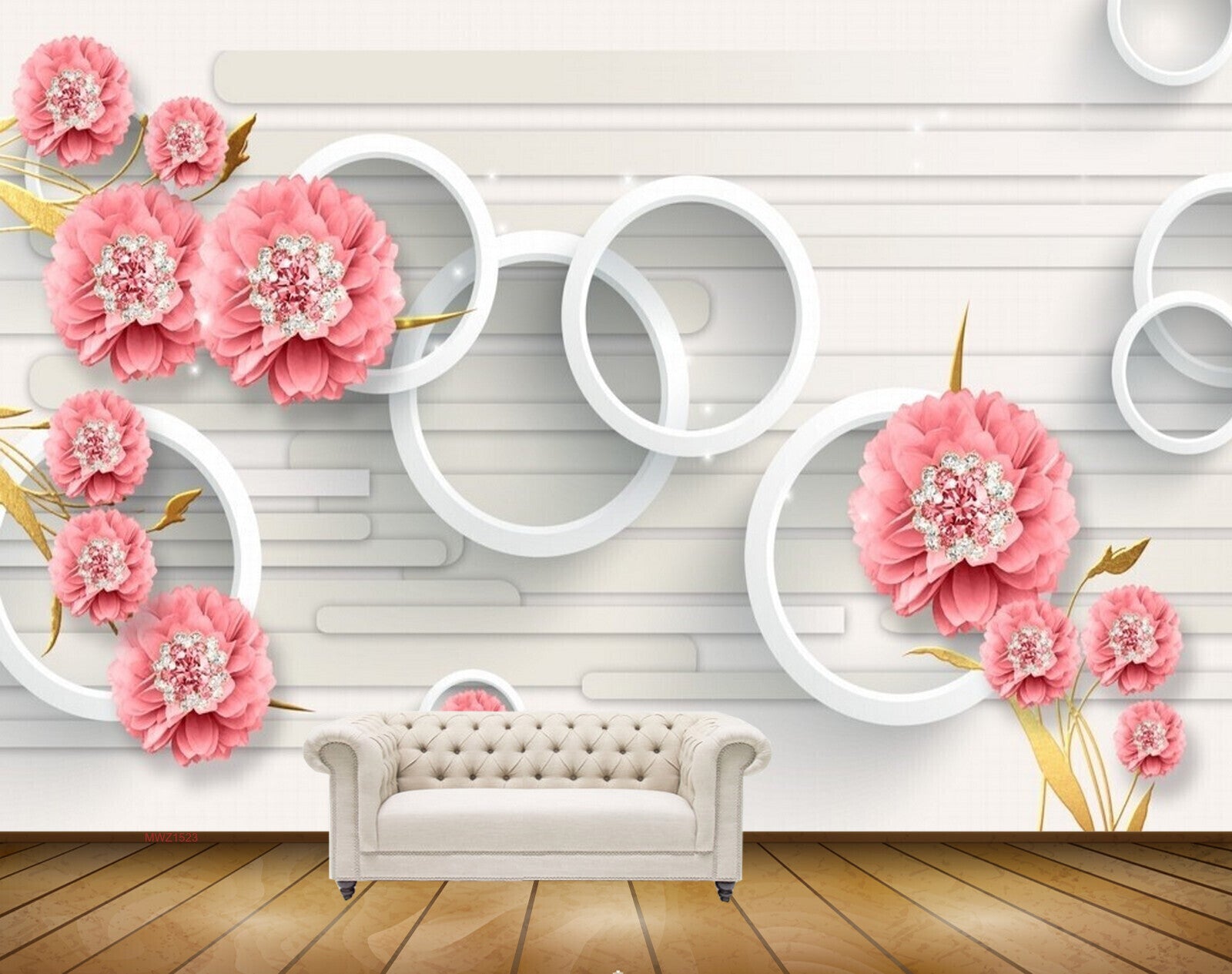 Avikalp MWZ1523 Pink White Flowers Leaves HD Wallpaper