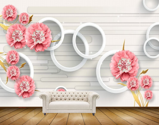 Avikalp MWZ1523 Pink White Flowers Leaves HD Wallpaper