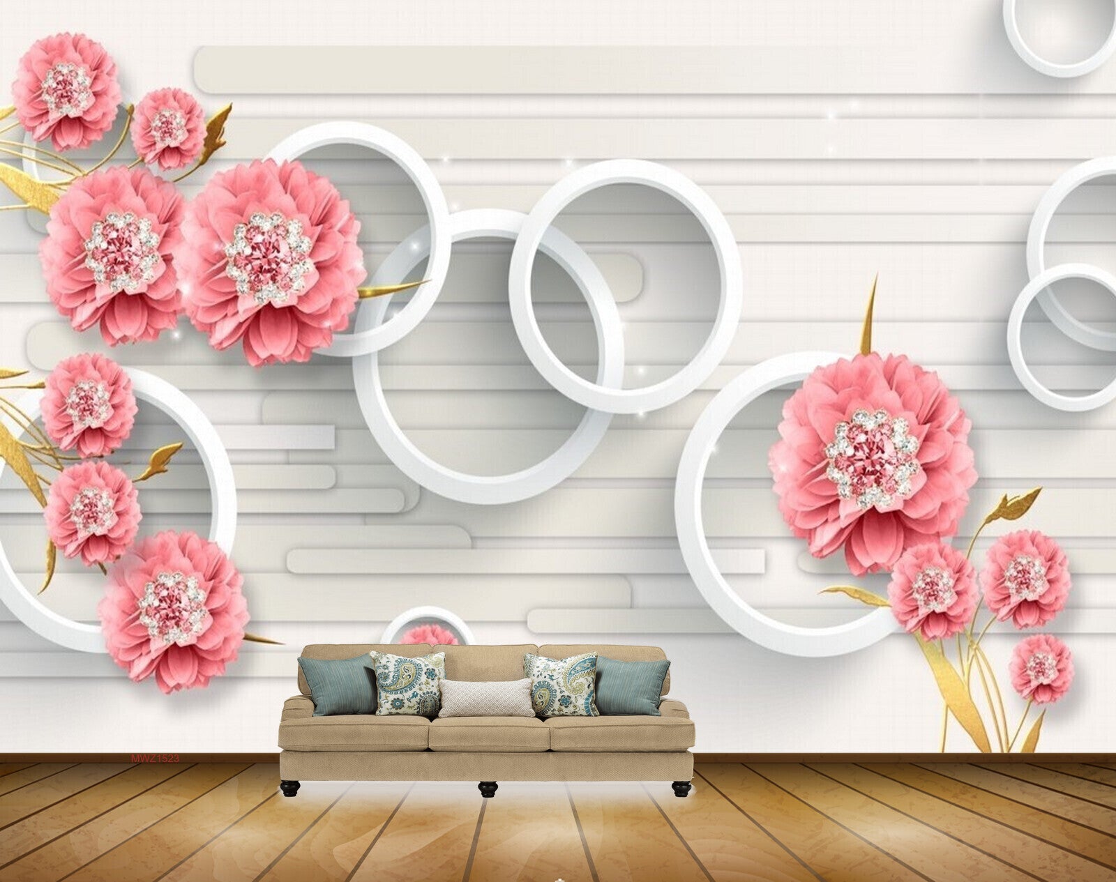 Avikalp MWZ1523 Pink White Flowers Leaves 3D HD Wallpaper