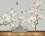 Avikalp MWZ1527 White Red Flowers Birds Cage HD Wallpaper
