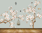 Avikalp MWZ1527 White Red Flowers Birds Cage 3D HD Wallpaper