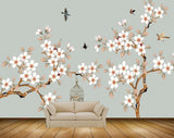 Avikalp MWZ1527 White Red Flowers Birds Cage 3D HD Wallpaper