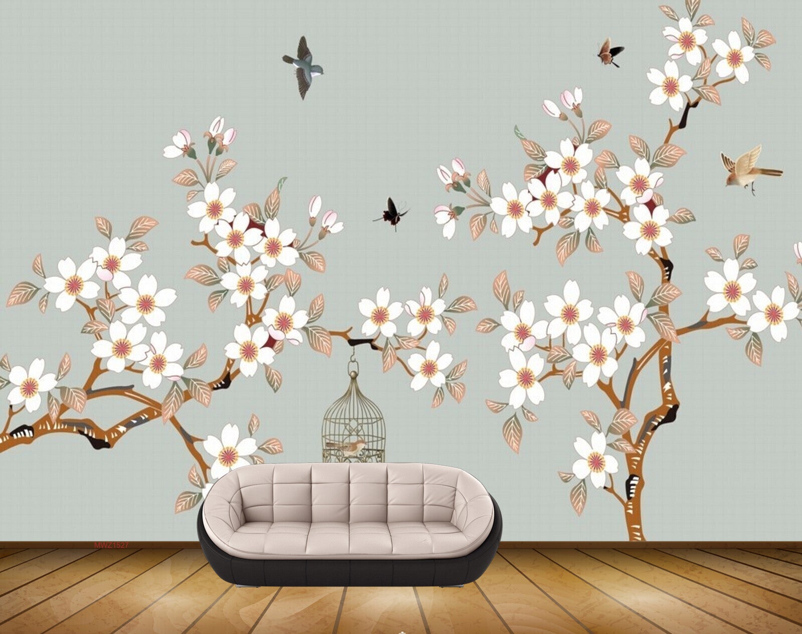 Avikalp MWZ1527 White Red Flowers Birds Cage 3D HD Wallpaper