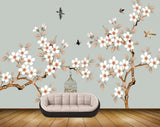 Avikalp MWZ1527 White Red Flowers Birds Cage 3D HD Wallpaper