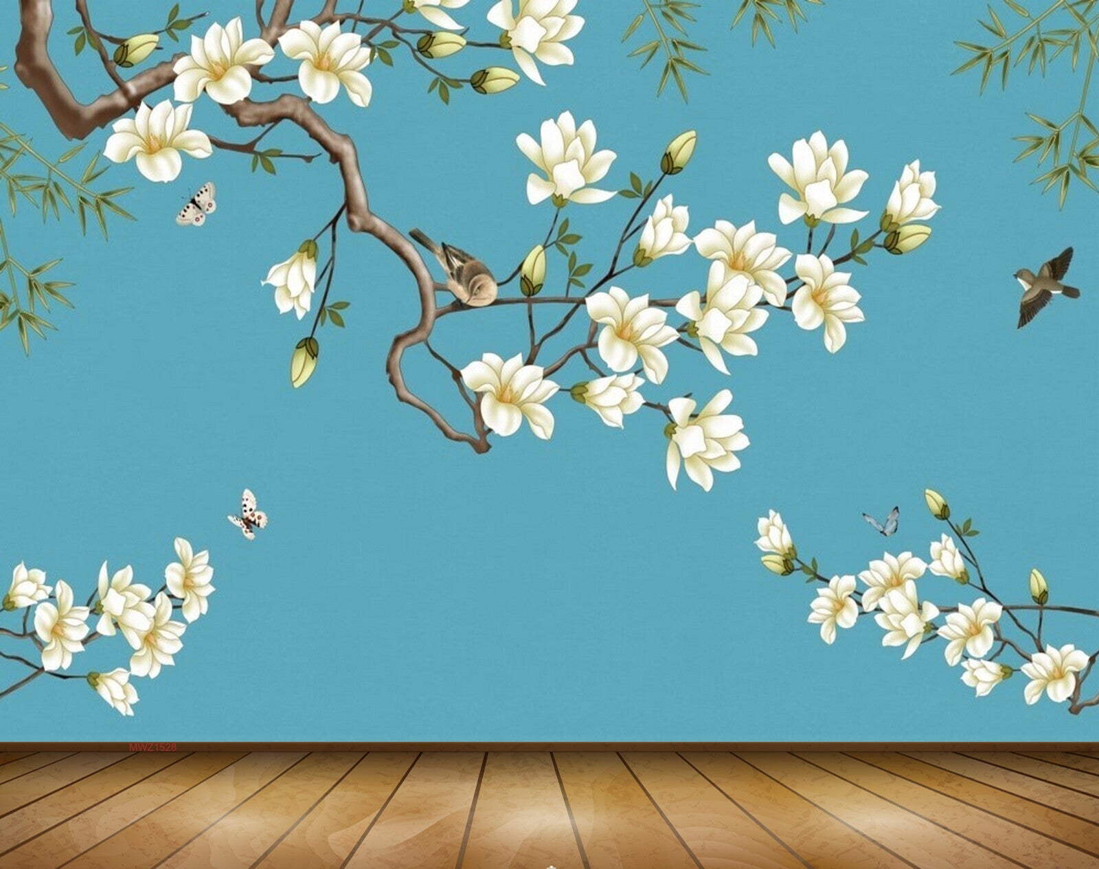 Avikalp MWZ1528 White Yellow Flowers Birds 3D HD Wallpaper