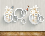 Avikalp MWZ1530 White Orange Flowers Butterflies 3D HD Wallpaper