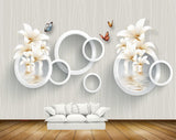 Avikalp MWZ1530 White Orange Flowers Butterflies 3D HD Wallpaper