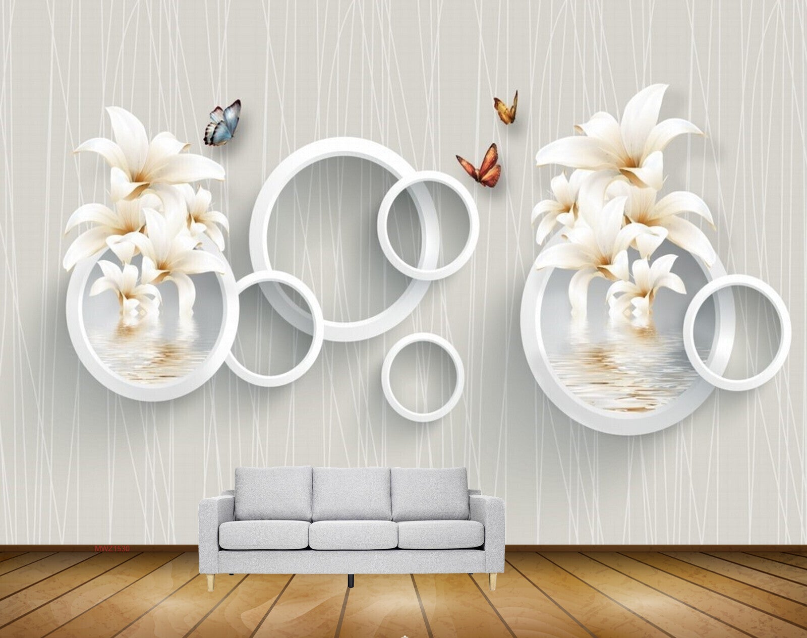 Avikalp MWZ1530 White Orange Flowers Butterflies 3D HD Wallpaper
