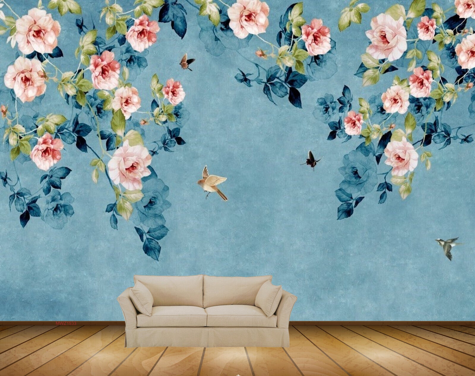 Avikalp MWZ1533 White Pink Butterflies Birds 3D HD Wallpaper