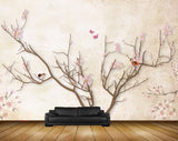 Avikalp MWZ1534 Pink White Flowers Tree Birds Butterflies HD Wallpaper