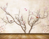 Avikalp MWZ1534 Pink White Flowers Tree Birds Butterflies 3D HD Wallpaper