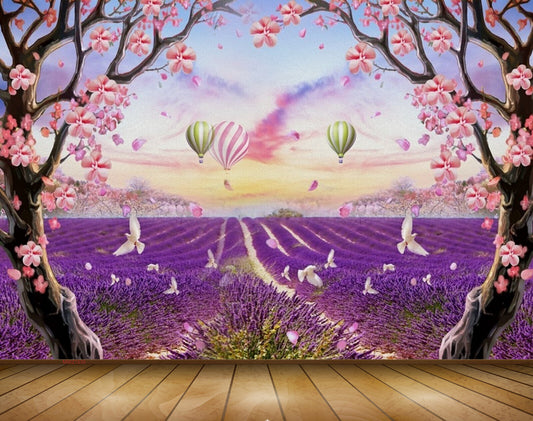 Avikalp MWZ1535 Pink White Butterflies Parachutes Birds Trees 3D HD Wallpaper