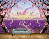 Avikalp MWZ1535 Pink White Butterflies Parachutes Birds Trees 3D HD Wallpaper