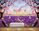 Avikalp MWZ1535 Pink White Butterflies Parachutes Birds Trees 3D HD Wallpaper