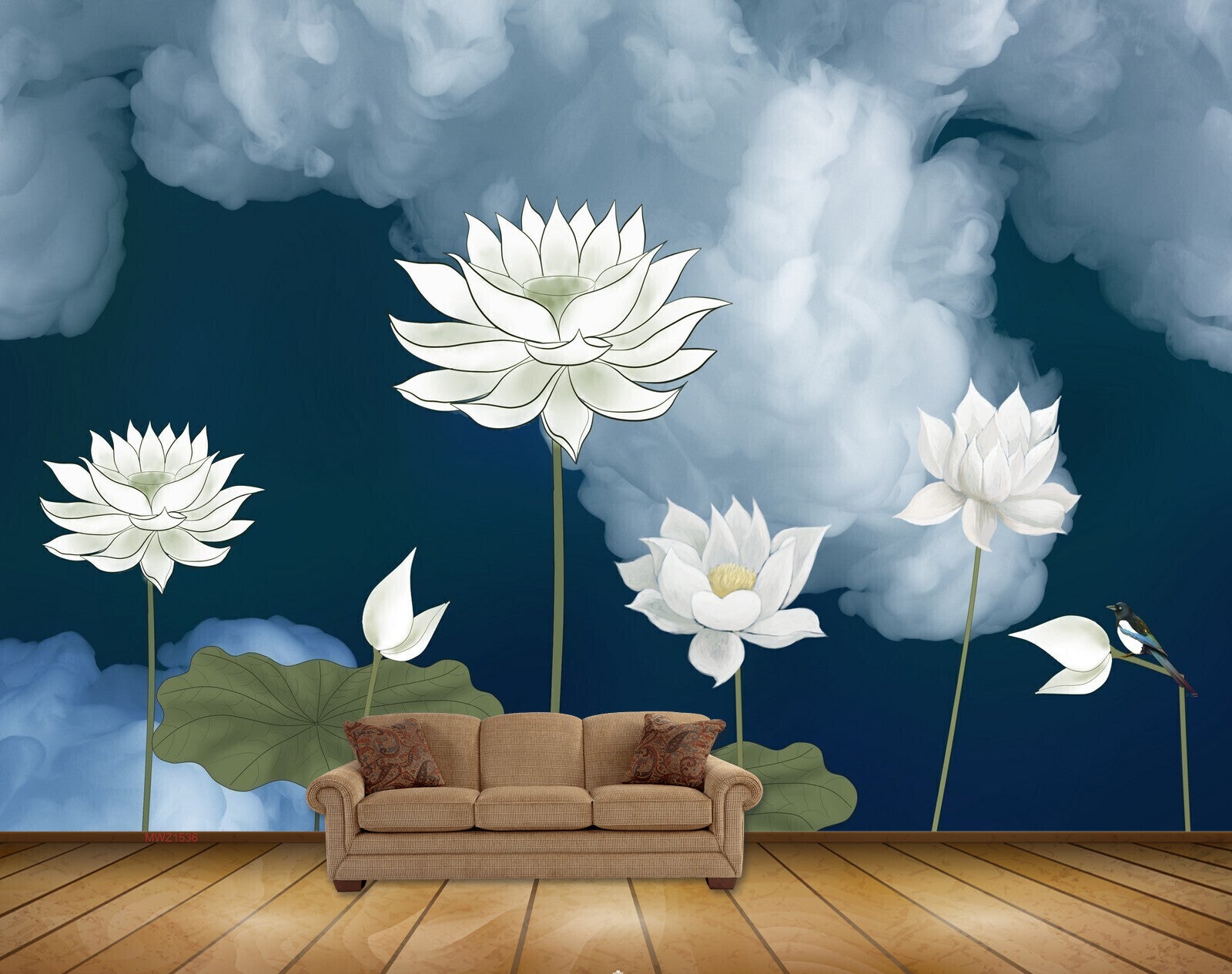 Avikalp MWZ1536 White Flowers Leaves 3D HD Wallpaper