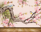 Avikalp MWZ1538 White Pink Flowers Birds Branches 3D HD Wallpaper