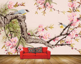 Avikalp MWZ1538 White Pink Flowers Birds Branches 3D HD Wallpaper