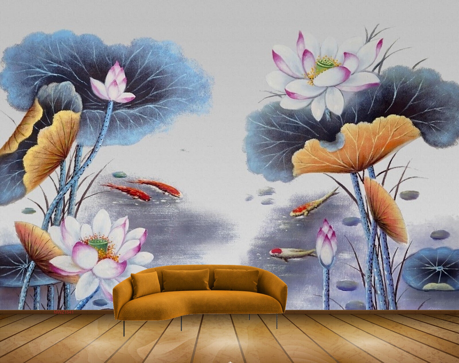 Avikalp MWZ1541 Pink White Flowers Fishes Leaves HD Wallpaper