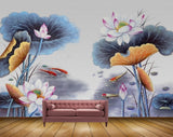 Avikalp MWZ1541 Pink White Flowers Fishes Leaves 3D HD Wallpaper