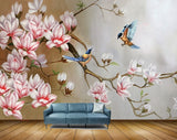 Avikalp MWZ1542 Pink White Flowers Birds 3D HD Wallpaper