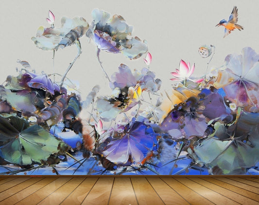 Avikalp MWZ1543 Pink White Flowers Leaves Birds 3D HD Wallpaper