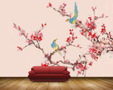 Avikalp MWZ1545 Pink White Flowers Birds Branches HD Wallpaper