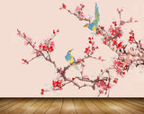 Avikalp MWZ1545 Pink White Flowers Birds Branches 3D HD Wallpaper