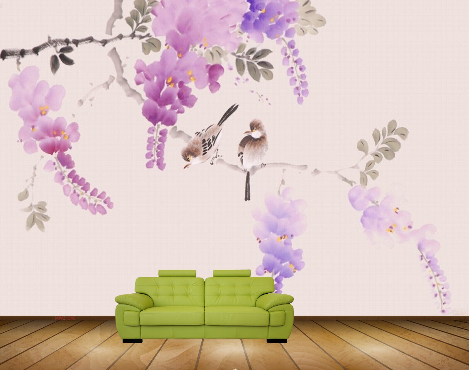Avikalp MWZ1546 Pink Purple Flowers Birds 3D HD Wallpaper