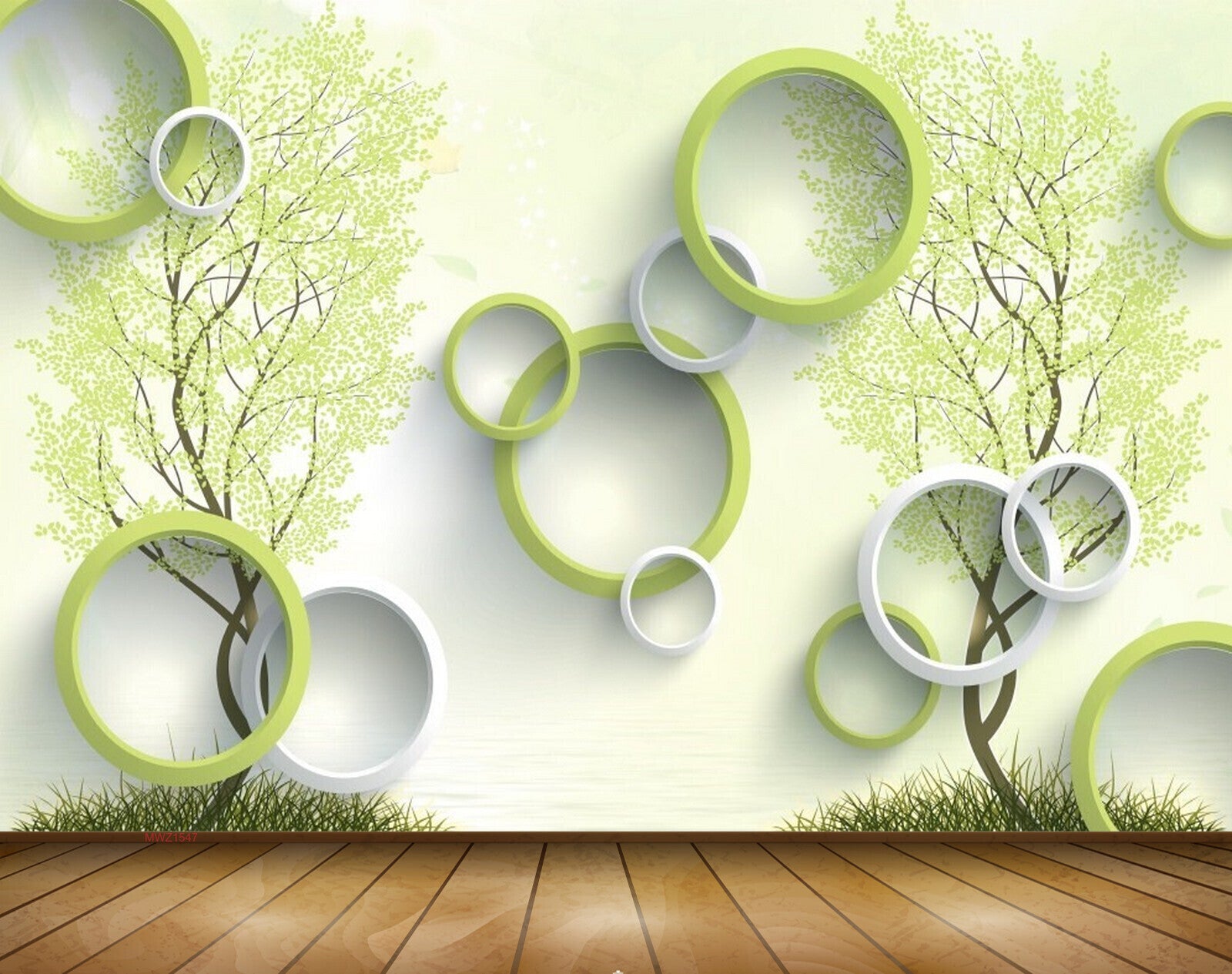 Avikalp MWZ1547 Green Leaves Trees 3D HD Wallpaper