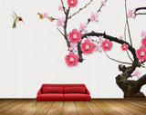 Avikalp MWZ1550 Pink White Flowers Branches Birds 3D HD Wallpaper