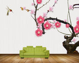 Avikalp MWZ1550 Pink White Flowers Branches Birds 3D HD Wallpaper