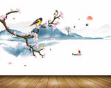Avikalp MWZ1552 Pink White Flowers Branches Birds Boat 3D HD Wallpaper
