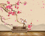 Avikalp MWZ1553 Pink White Flowers Branches Birds HD Wallpaper