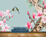 Avikalp MWZ1555 Pink White Flowers Birds HD Wallpaper
