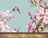 Avikalp MWZ1555 Pink White Flowers Birds 3D HD Wallpaper