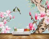 Avikalp MWZ1555 Pink White Flowers Birds 3D HD Wallpaper
