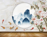 Avikalp MWZ1557 White Pink Flowers Fishes Moon 3D HD Wallpaper