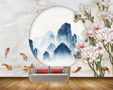 Avikalp MWZ1557 White Pink Flowers Fishes Moon 3D HD Wallpaper