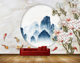 Avikalp MWZ1557 White Pink Flowers Fishes Moon 3D HD Wallpaper