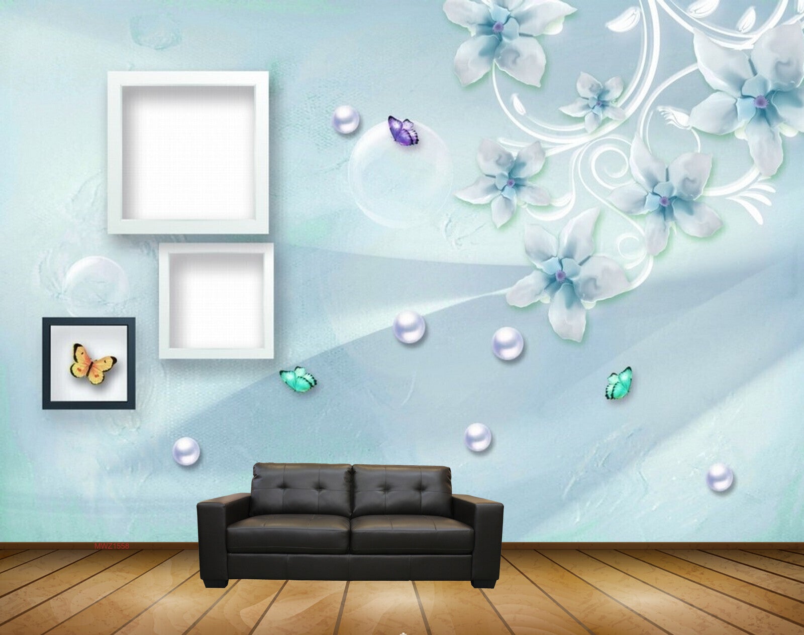 Avikalp MWZ1558 White Green Flowers Butterflies 3D HD Wallpaper